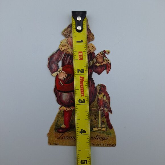 Vintage German Die-Cut Clown Card Guitar Parrot Moving Arm Musician Valentine - Picture 6 of 6